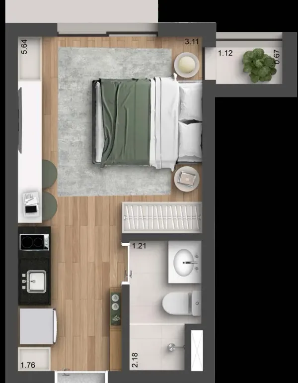 Planta Studio — 21m²