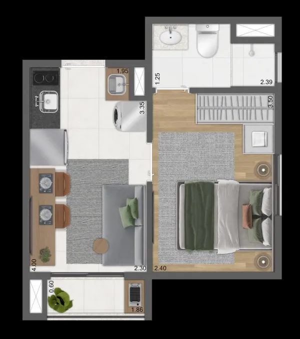 Planta Tipo B — 1 dormitório, 24m²