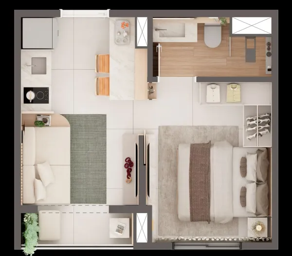 Finais 04–18 — 1 Dorm. 24,85m² com varanda