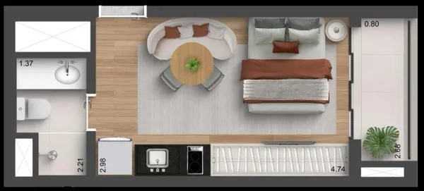 Planta Studio — 24m²