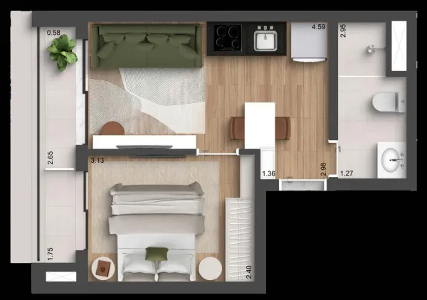 Planta 1 Dormitório — 31m²